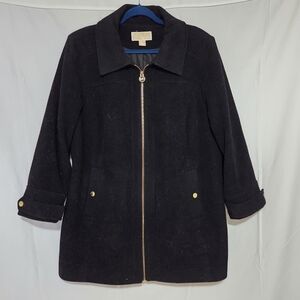 Michael Kors Wool Pea Coat Style Black Full Zip Jacket With Gold Accents Sz 1X